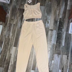 Women's Beige Lounge Set/ Jumpsuit with Pockets